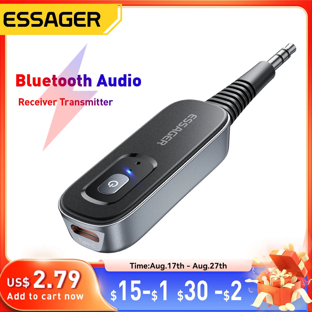 Bluetooth 5.1 Audio Receiver Transmitter 3.5MM 3.5 AUX with Mic Stereo Music Wireless Adapter for PC TV Car Speakers