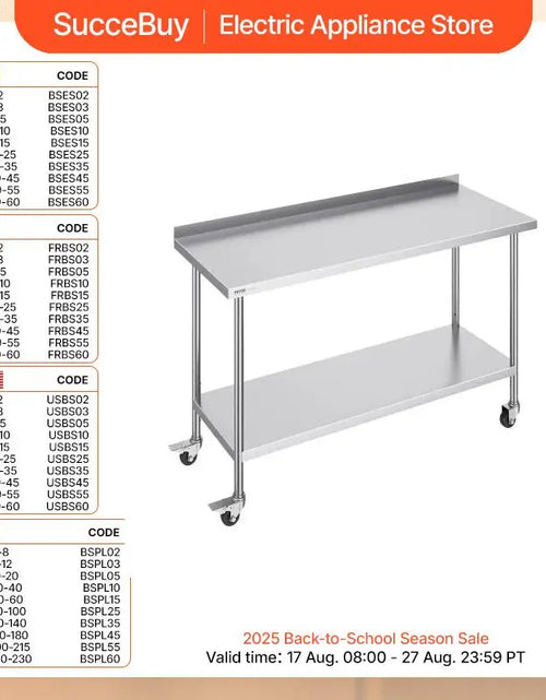Load image into Gallery viewer, Stainless Steel Work Table Commercial Food Prep Worktable with Casters Heavy Duty Prep Worktable for Restaurant Home Hotel
