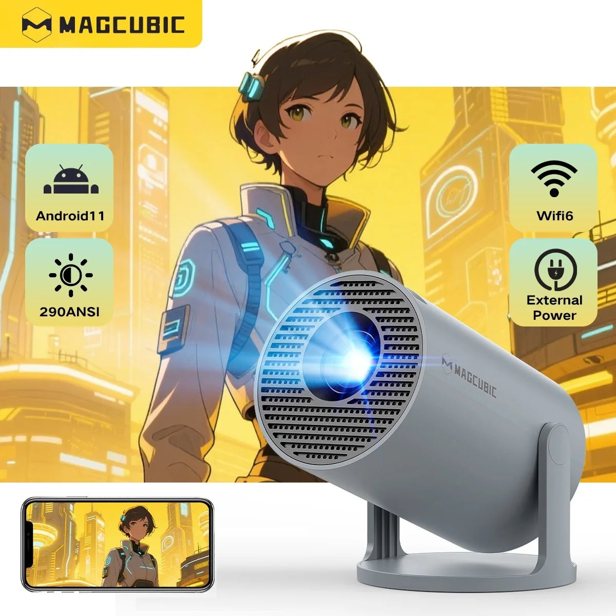 Projector 4K Android 11 HY300 Pro Wifi6 290ANSI Allwinner H713 BT5.0 1080P 1280*720P Cinema Outdoor Portable Projetor