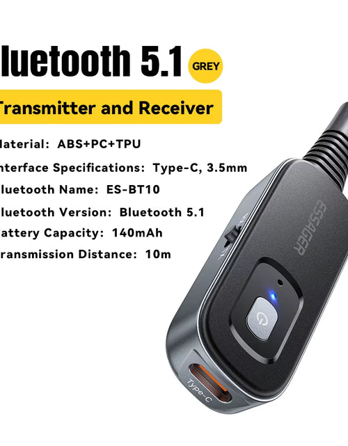 Load image into Gallery viewer, Bluetooth 5.1 Audio Receiver Transmitter 3.5MM 3.5 AUX with Mic Stereo Music Wireless Adapter for PC TV Car Speakers
